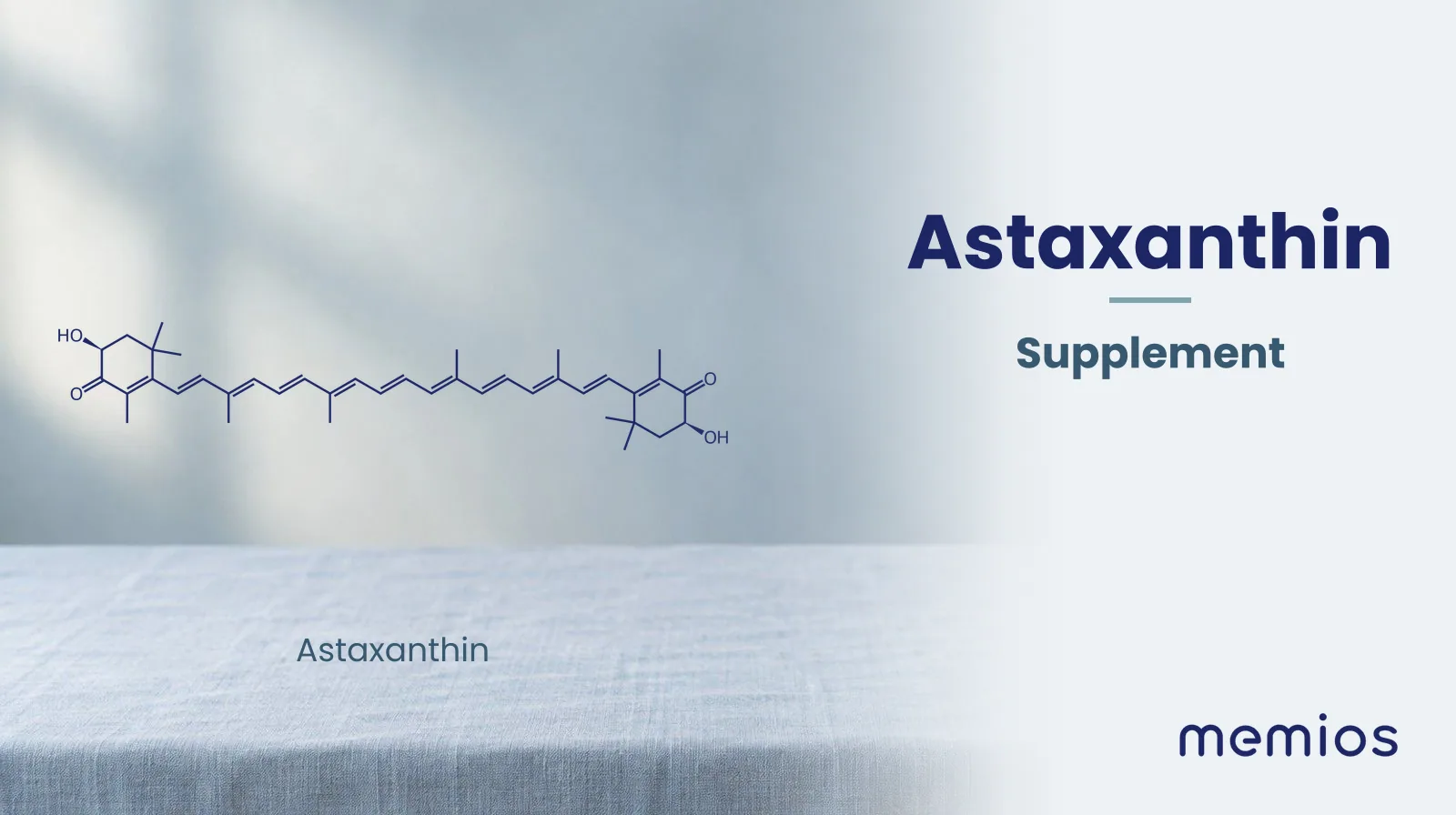 Chemical structure of Astaxanthin, drawn in navy on pale linen.