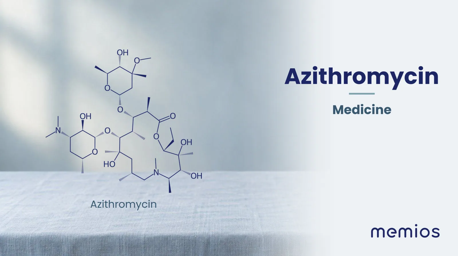 Chemical structure of Azithromycin, drawn in navy on pale linen.