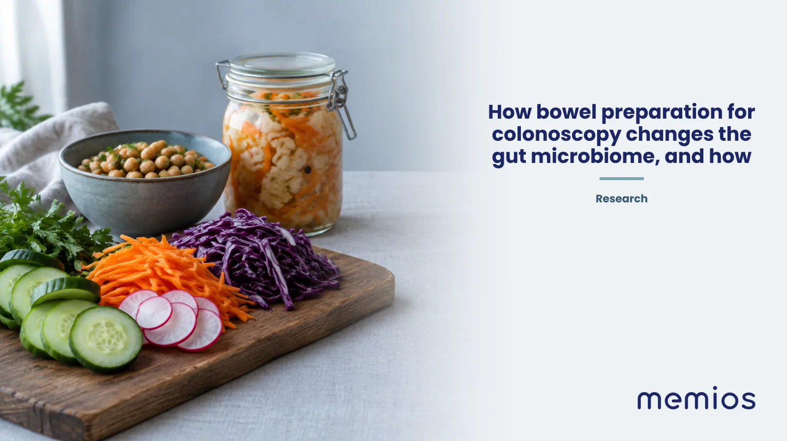 Photograph for How bowel preparation for colonoscopy changes the gut microbiome, and how fast it recovers: whole foods on pale linen.