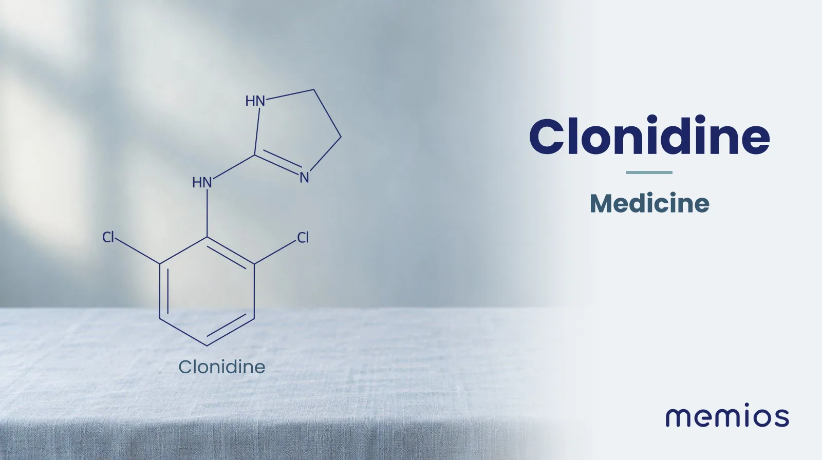 Chemical structure of Clonidine, drawn in navy on pale linen.