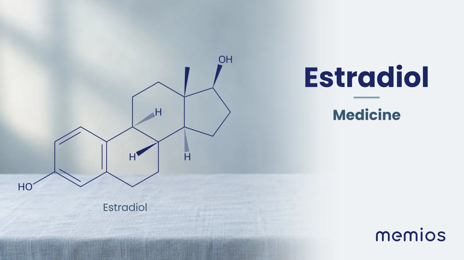 Chemical structure of Estradiol, drawn in navy on pale linen.