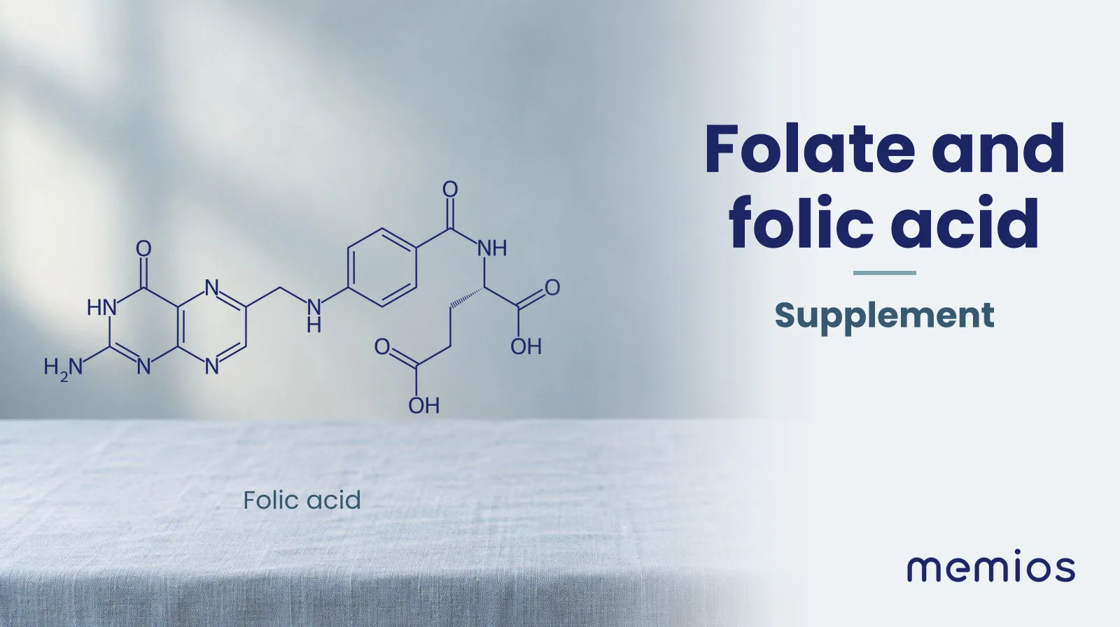 Chemical structure of Folic acid, drawn in navy on pale linen.