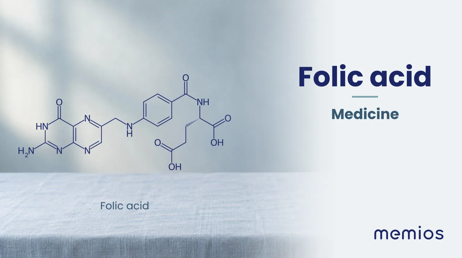 Chemical structure of Folic acid, drawn in navy on pale linen.