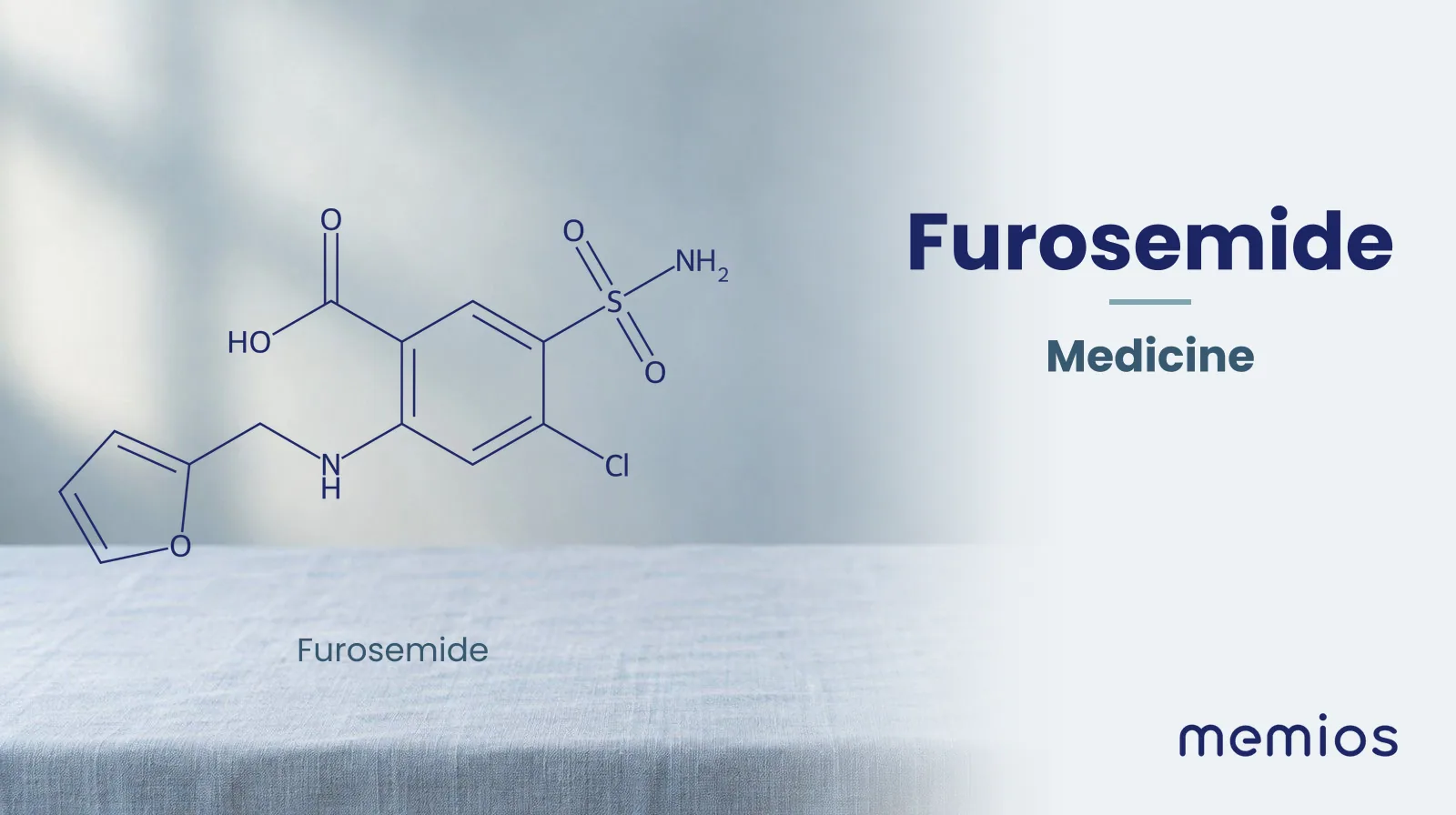 Chemical structure of Furosemide, drawn in navy on pale linen.