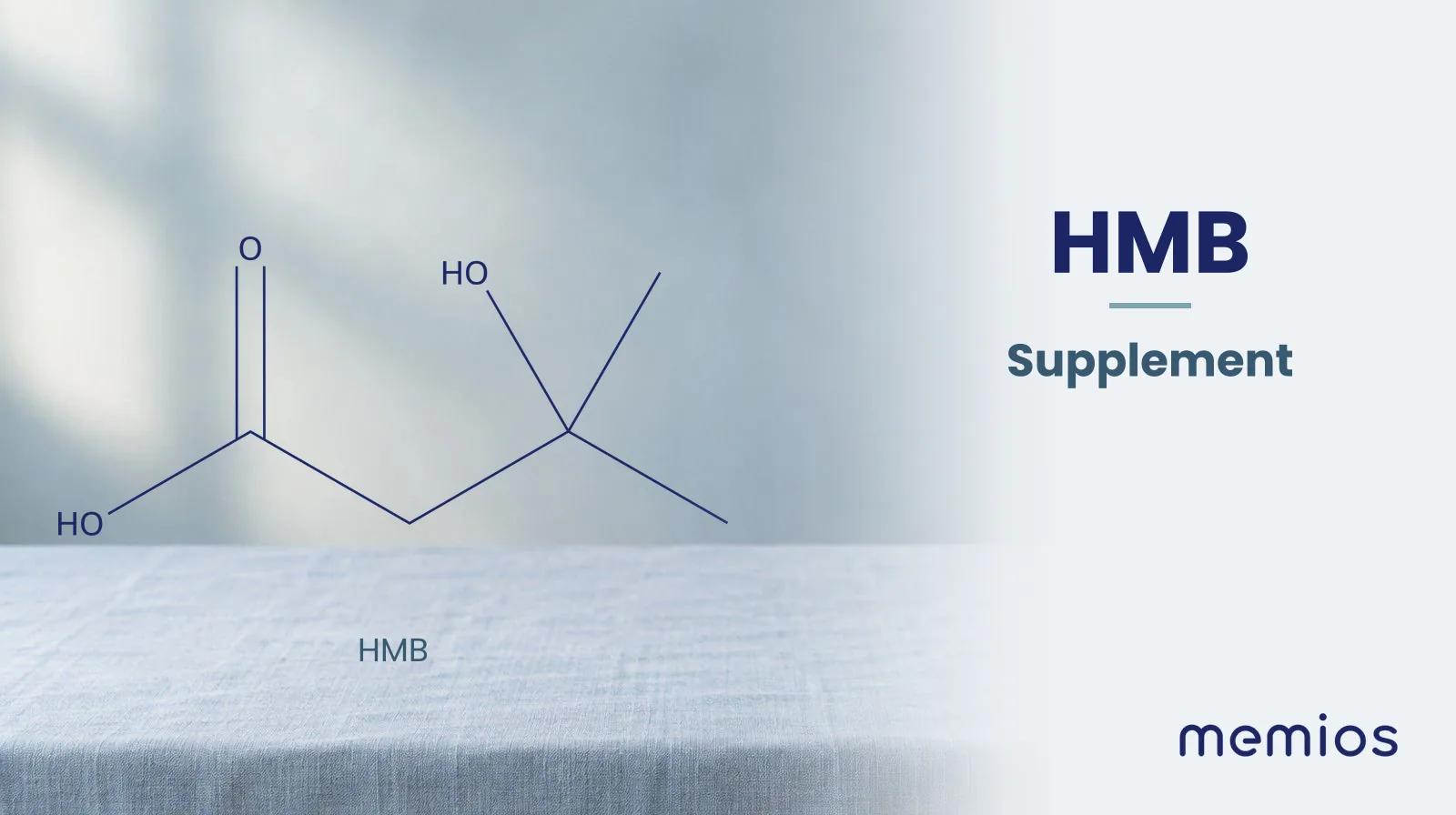 Chemical structure of HMB, drawn in navy on pale linen.