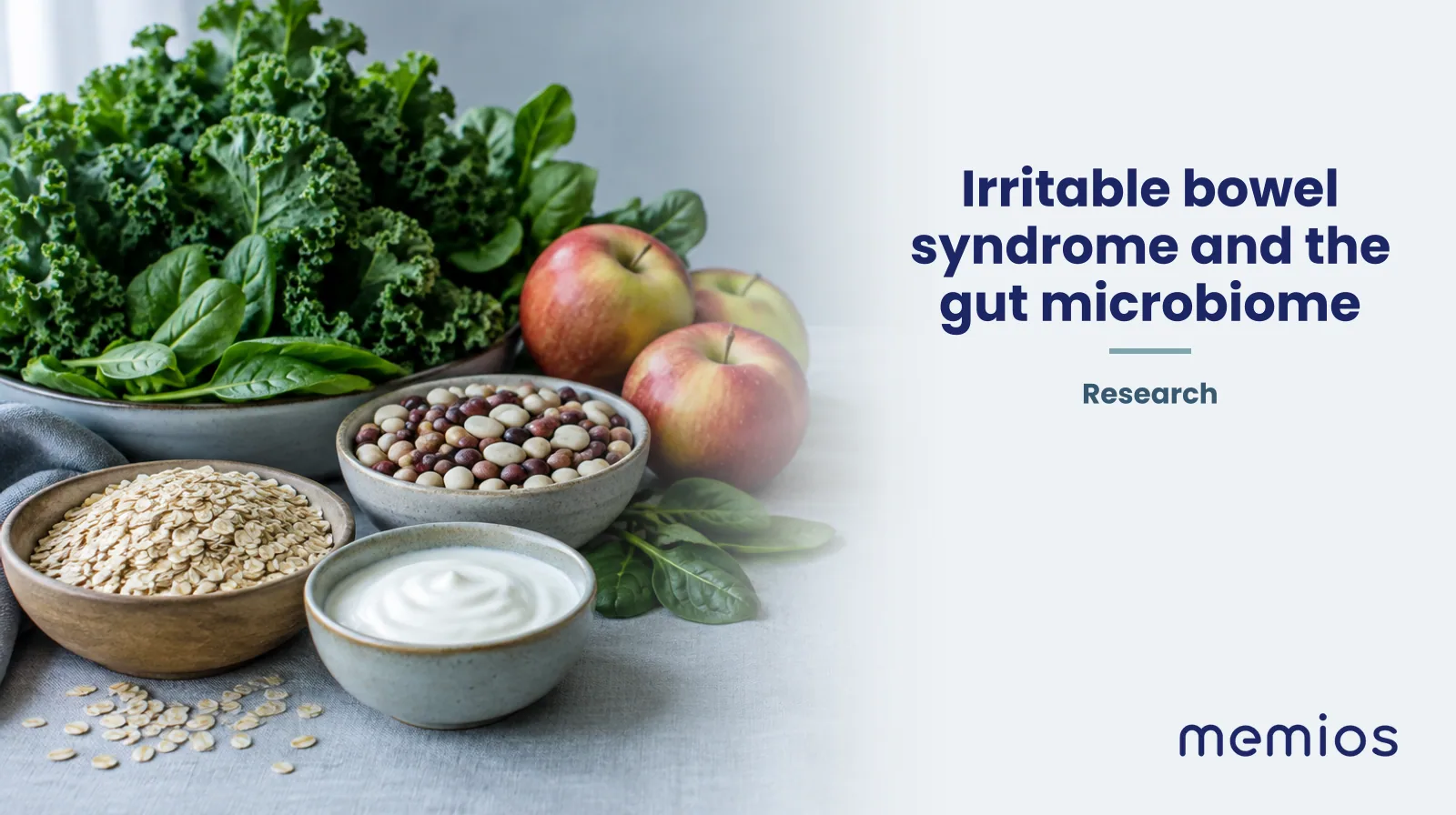 Photograph for Irritable bowel syndrome and the gut microbiome: whole foods on pale linen.