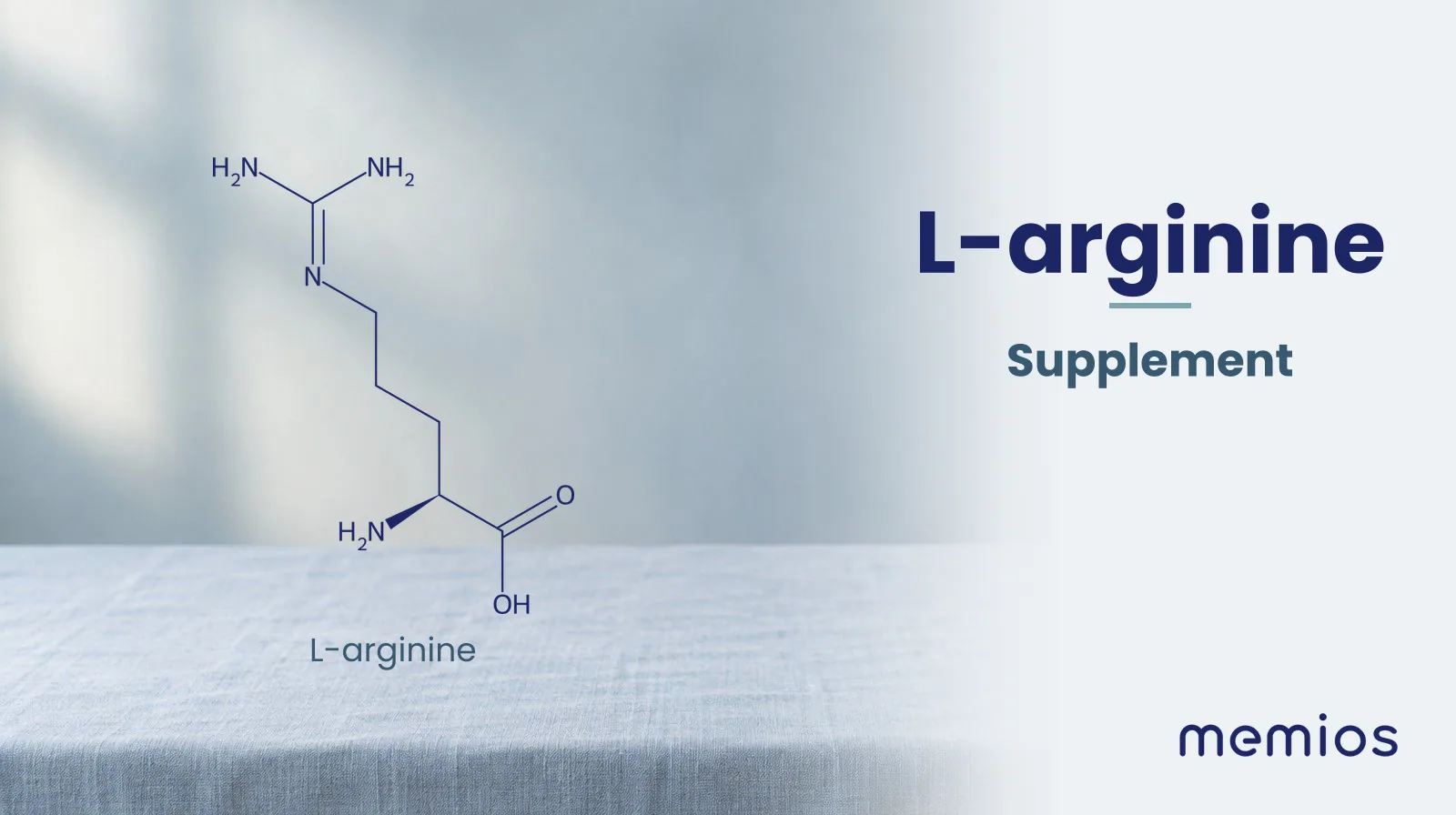 Chemical structure of L-arginine, drawn in navy on pale linen.