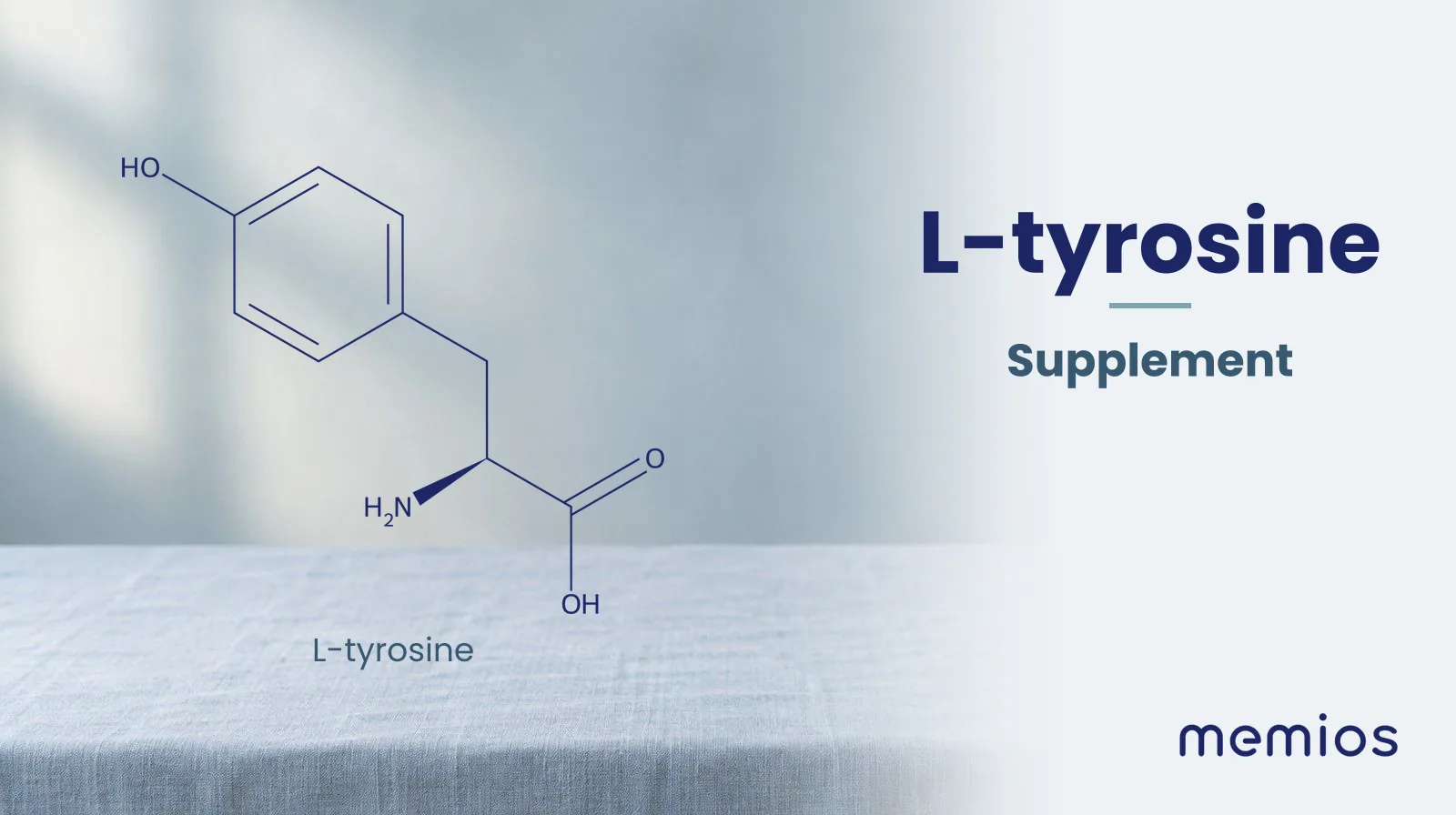 Chemical structure of L-tyrosine, drawn in navy on pale linen.