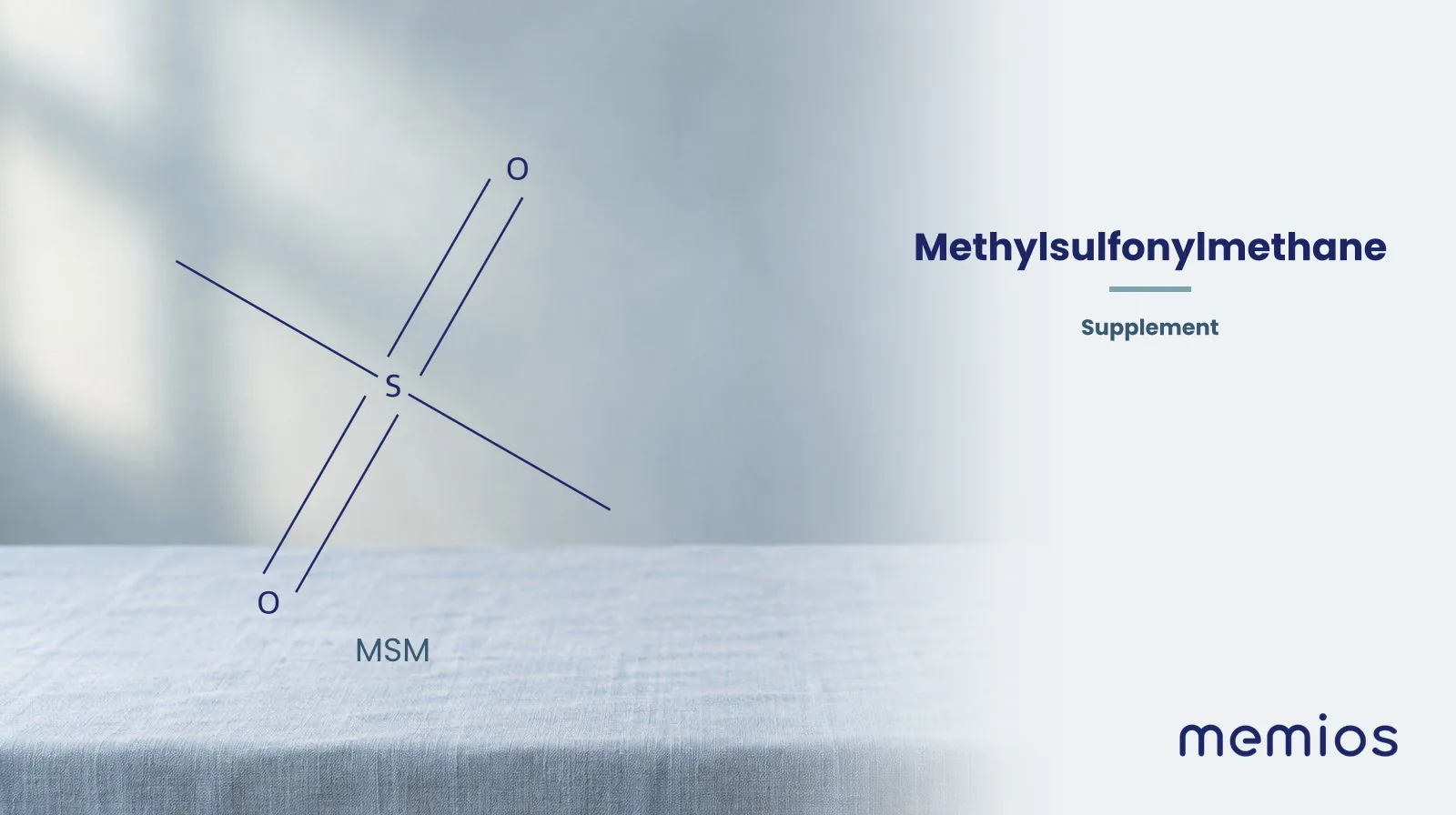 Chemical structure of MSM, drawn in navy on pale linen.