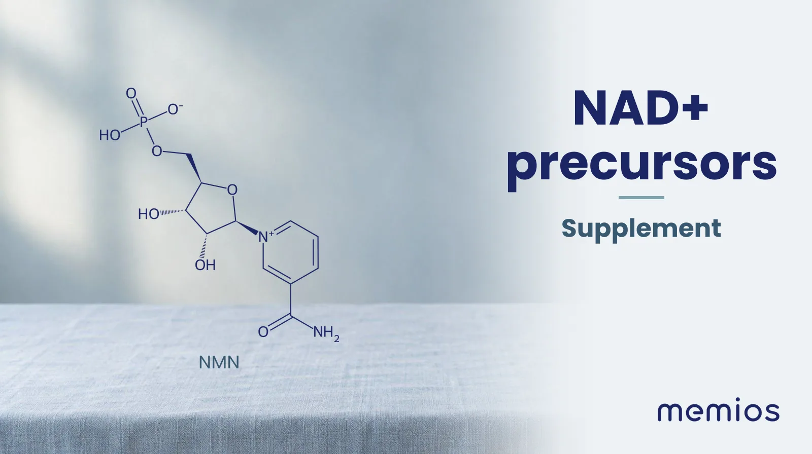 Chemical structure of NMN, drawn in navy on pale linen.