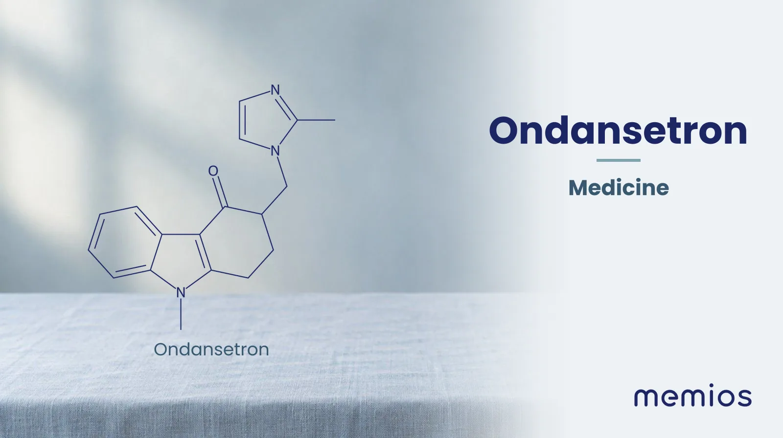 Chemical structure of Ondansetron, drawn in navy on pale linen.