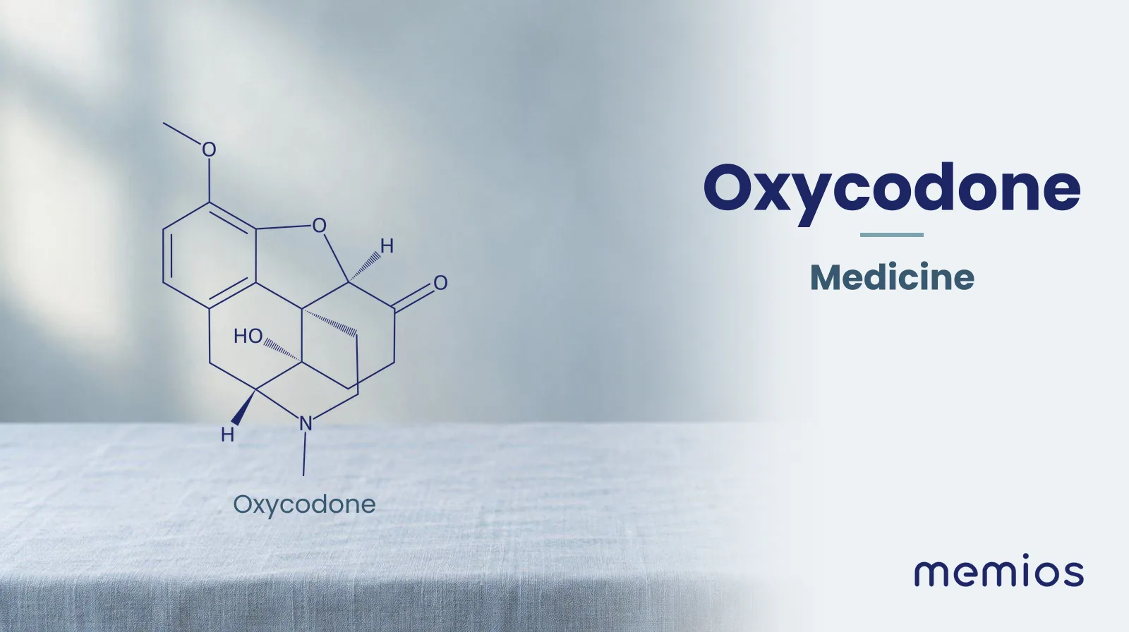 Chemical structure of Oxycodone, drawn in navy on pale linen.