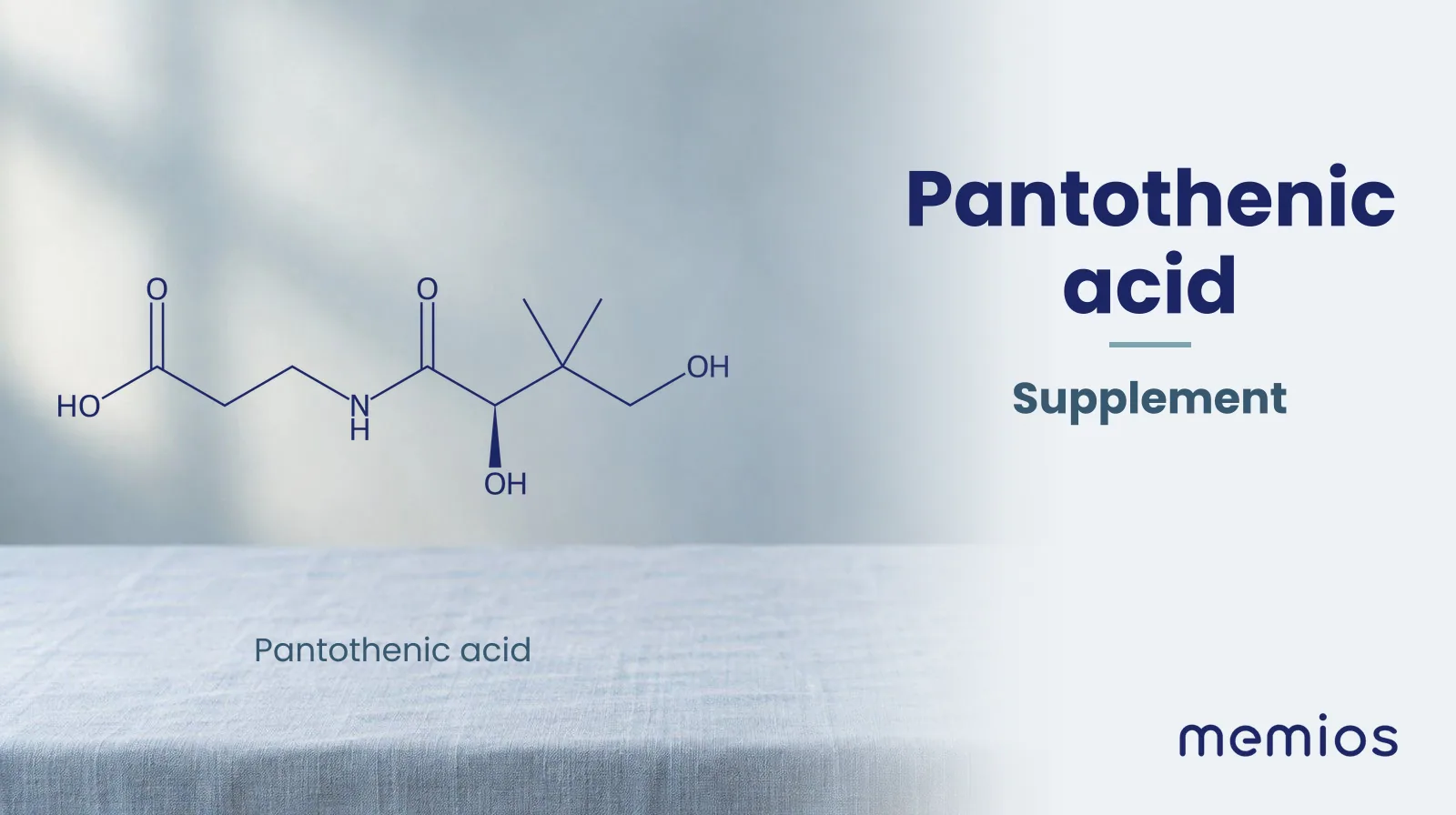 Chemical structure of Pantothenic acid, drawn in navy on pale linen.