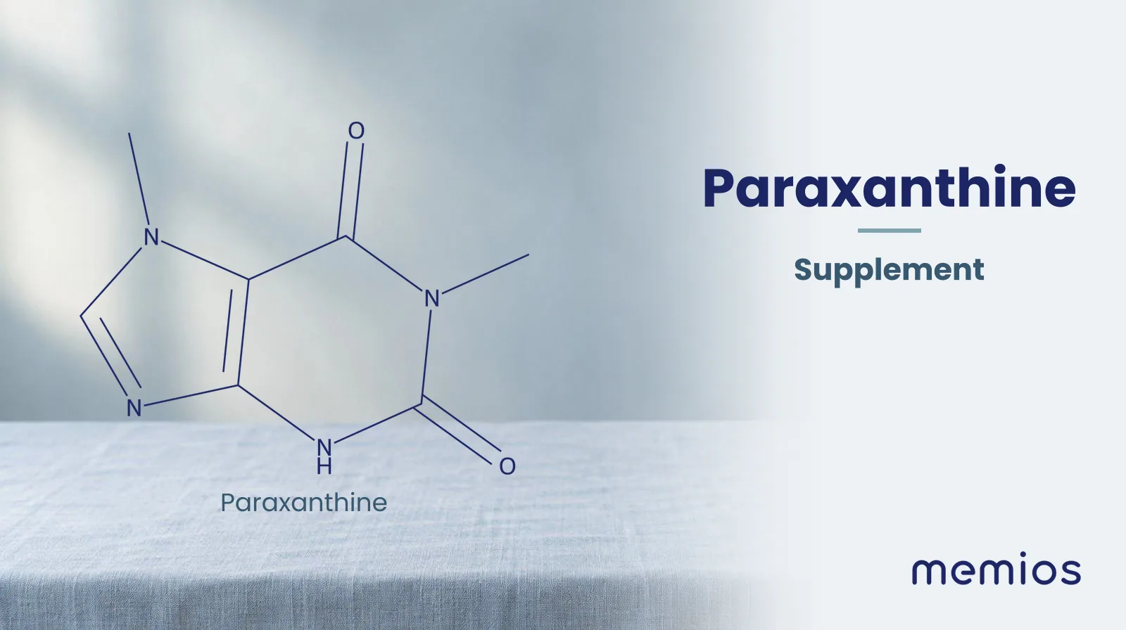 Chemical structure of Paraxanthine, drawn in navy on pale linen.
