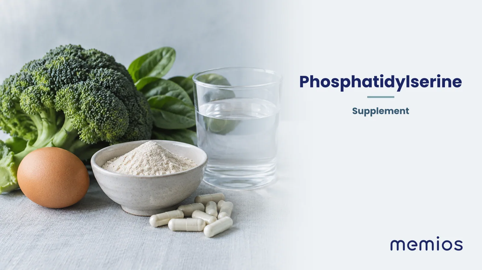 Photograph for Phosphatidylserine: its natural source and a bowl of powder or capsules on pale linen.