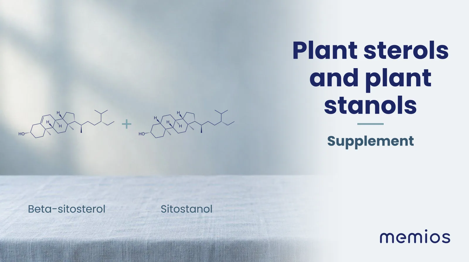 Chemical structure of Beta-sitosterol and Sitostanol, drawn in navy on pale linen.