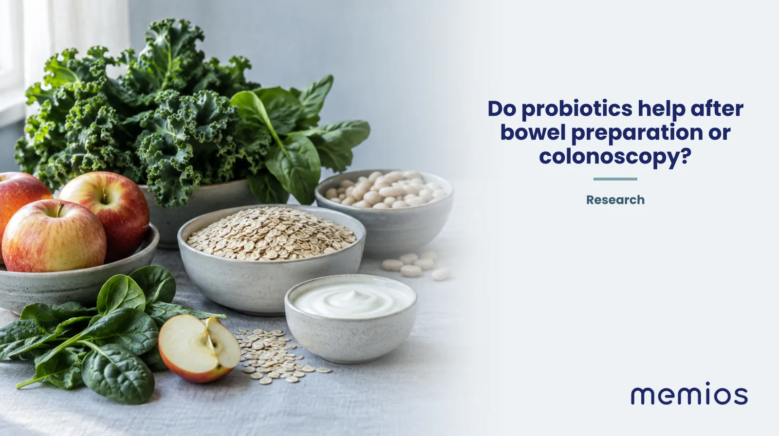 Photograph for Do probiotics help after bowel preparation or colonoscopy?: whole foods on pale linen.