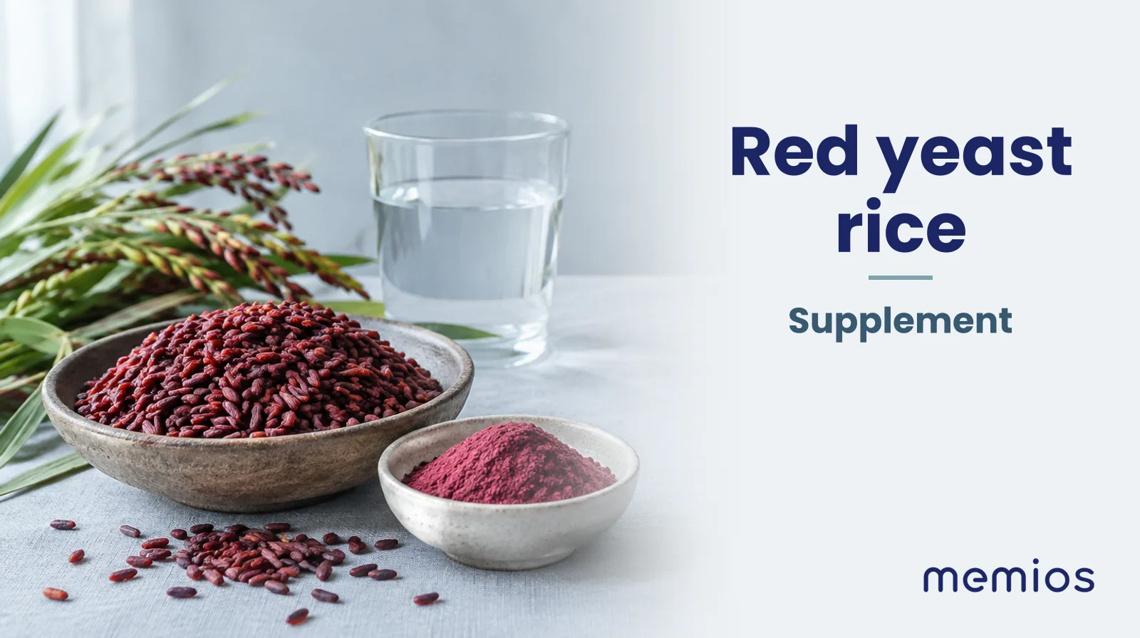 Photograph for Red yeast rice: its natural source and a bowl of powder or capsules on pale linen.