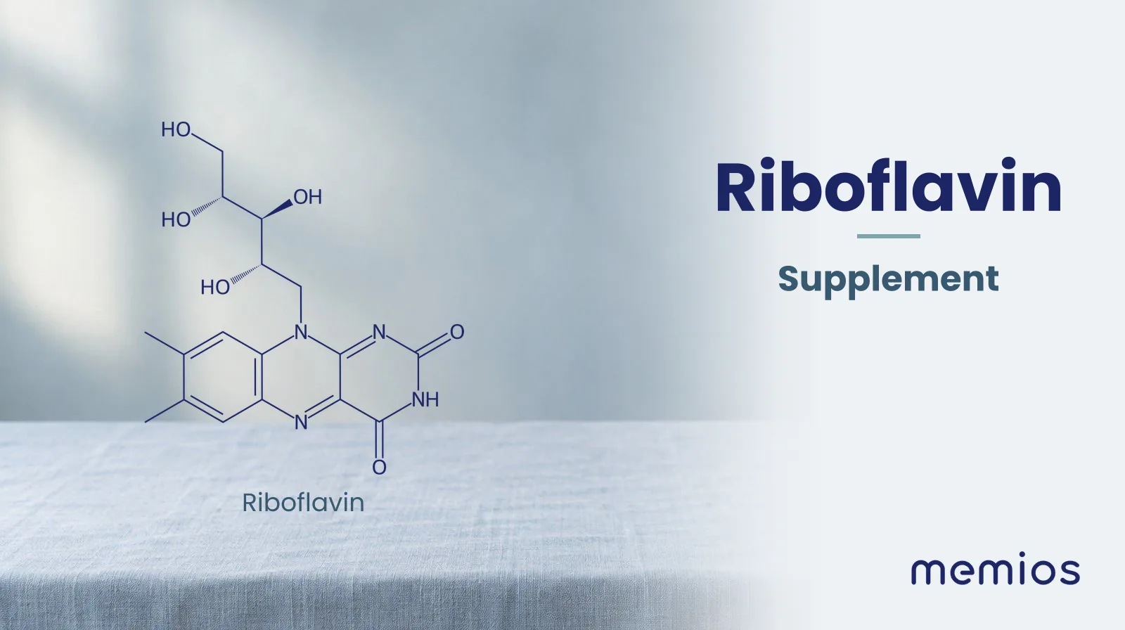 Chemical structure of Riboflavin, drawn in navy on pale linen.