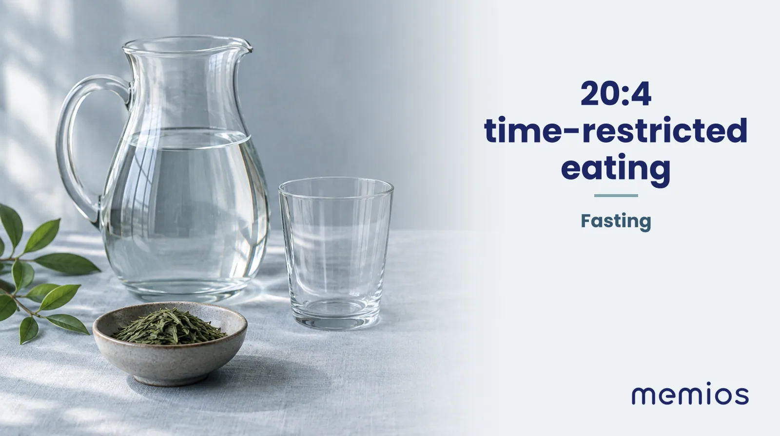 Photograph for 20:4 time-restricted eating: a calm table with an empty plate and a glass of water in morning light.