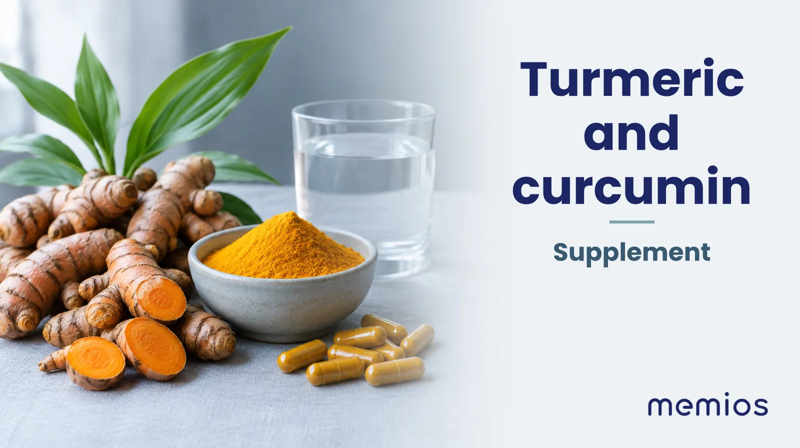 Photograph for Turmeric and curcumin: its natural source and a bowl of powder or capsules on pale linen.