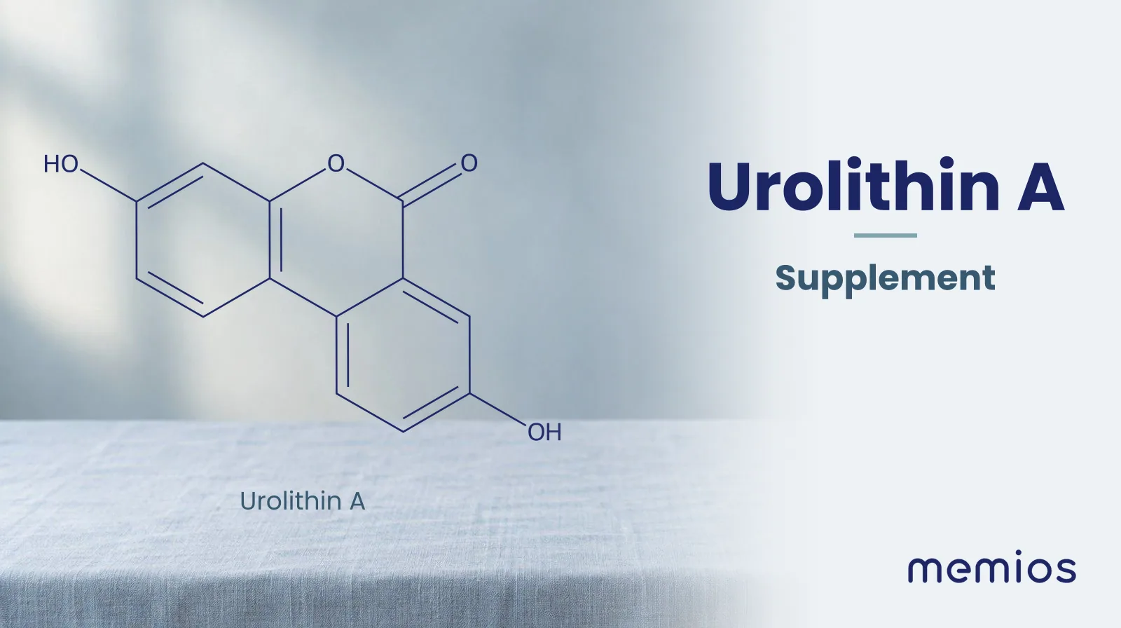 Chemical structure of Urolithin A, drawn in navy on pale linen.