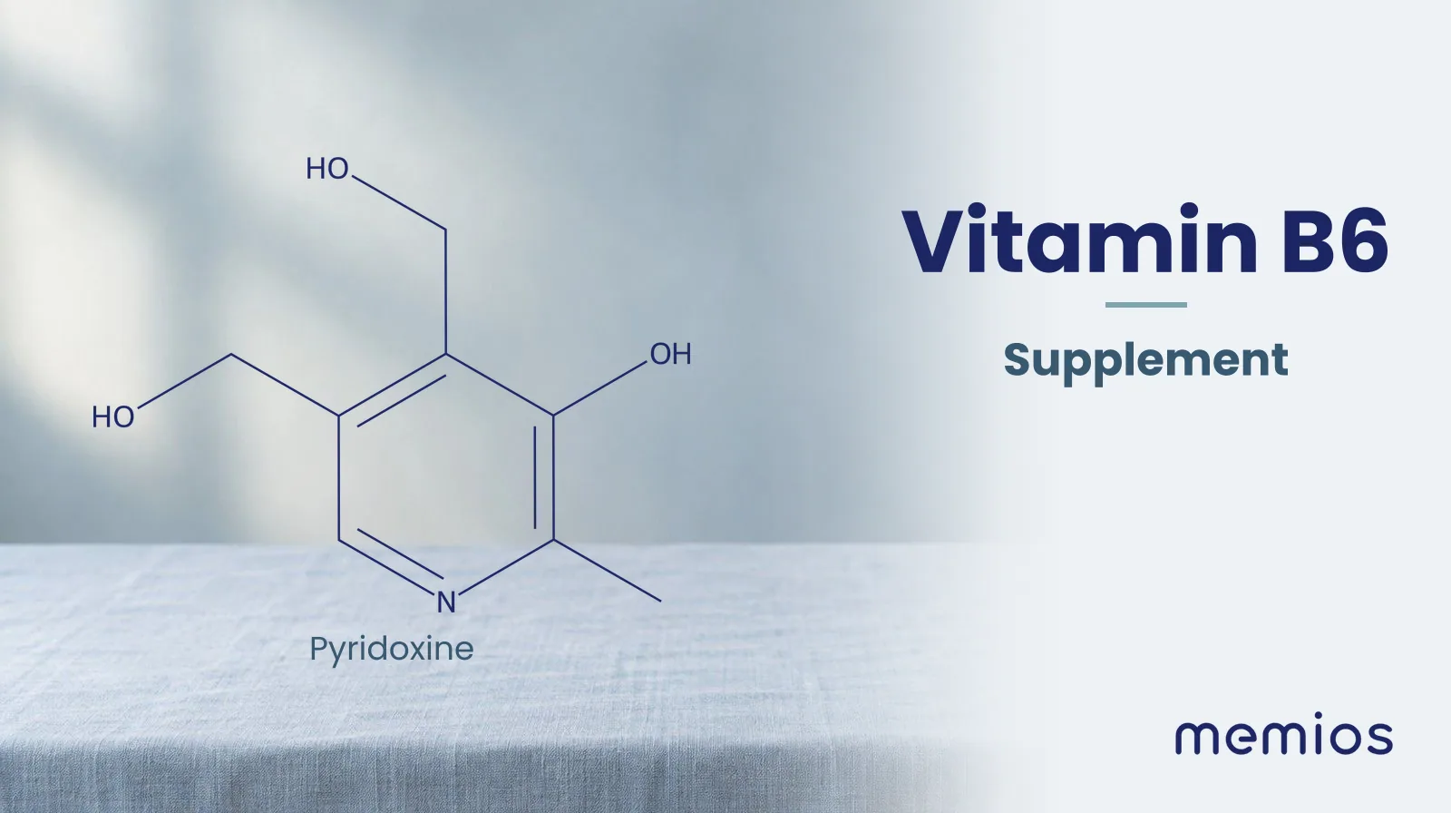 Chemical structure of Pyridoxine, drawn in navy on pale linen.