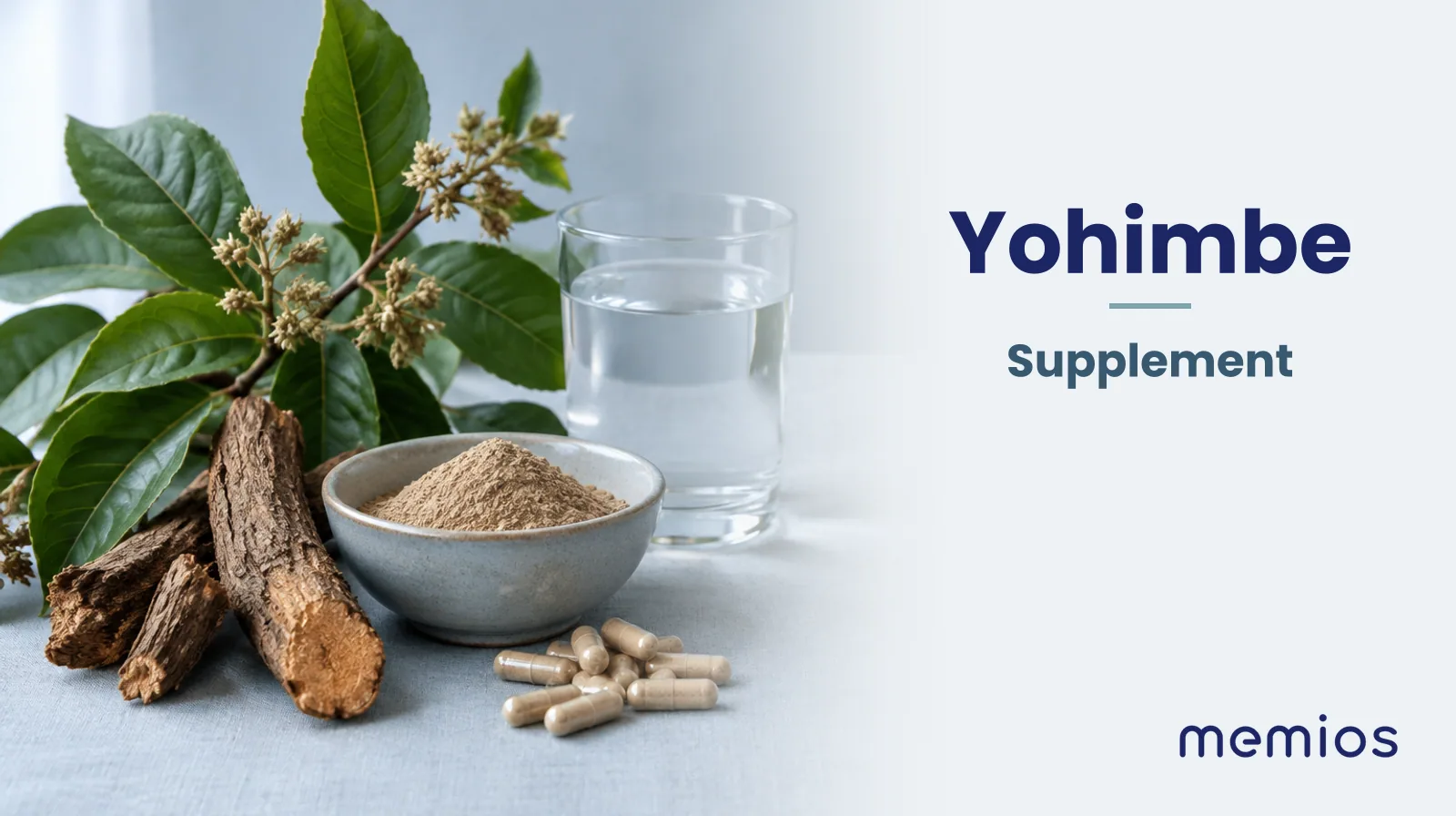 Photograph for Yohimbe: its natural source and a bowl of powder or capsules on pale linen.